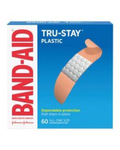 BAND-AID Brand TRU-STAY Plastic Strips Adhesive Bandages, All One Size, Box of 60