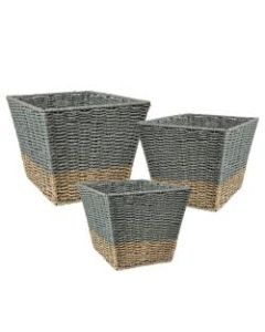 Honey-Can-Do Square Nesting Seagrass 2-Color Baskets, Medium Size, Natural/Gray, Set Of 3