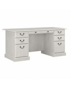 Bush Furniture Saratoga Executive Desk With Drawers, Linen White Oak, Standard Delivery