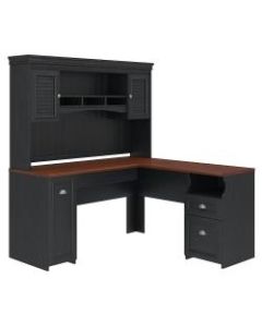 Bush Furniture Fairview 60inW L-Shaped Desk With Hutch, Antique Black/Hansen Cherry, Standard Delivery