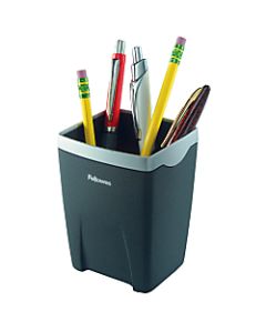 Fellowes Office Suites Pencil Cup, 4 1/4inH x 3 1/8inW x 3 1/8inD, Black/Silver