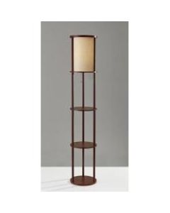 Adesso Stewart Round 2-Shelf Floor Lamp, 62-1/2inH, Off-White Shade/Walnut Base