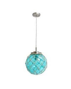 Elegant Designs Buoy Netted Glass Hanging Pendant, 12inW, Clear/Aqua Shade/Brushed Nickel Base