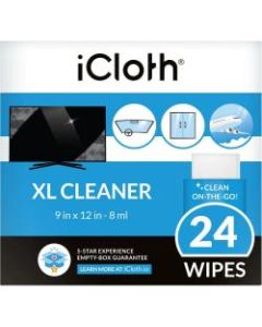 icloth 192-Pack 9 x 12-In. Extra-Large Wipes - For TV, Screen, Window, Aerospace - Hypoallergenic, Low Linting, Absorbent, Soft, Pre-moistened, Silicone-free, Ammonia-free, Individually Wrapped - Fabric - 24 / Carton - 8 Carton