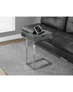 Monarch Specialties Accent Table With Side Drawer, Glossy Gray/Chrome