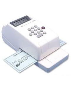 MAX USA Electronic Check Writer, 10-Digit, 3 13/16in x 4 7/16in x 9 1/8in, Gray/Platinum