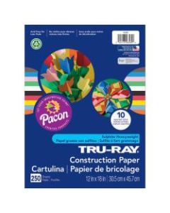 Pacon Tru-Ray Construction Paper Bulk Assortment, 12in x 18in, 10 Assorted Colors, Pack Of 250 Sheets