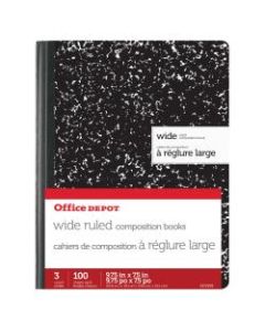 Office Depot Brand Marble Composition Books, 7-1/2in x 9-3/4in, Wide Ruled, 200 Pages (100 Sheets), Black/White, Pack Of 3 Books