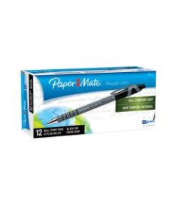 Paper Mate FlexGrip Ultra 55% Recycled Retractable Pens, Medium Point, 1.0 mm, Black Barrel, Black Ink, Pack Of 12