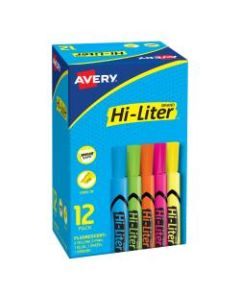 Avery Hi-Liter Desk-Style Highlighters, Assorted Fluorescent Colors, Box Of 12