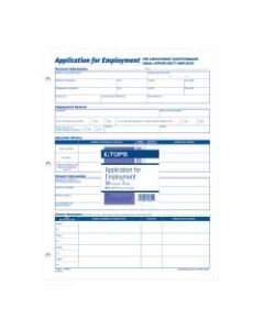 TOPS Employment Application Forms - 50 Sheet(s) - Gummed - 8 1/2in x 11in Sheet Size - White - White Sheet(s) - Black Print Color - 2 / Pack