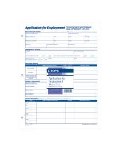 TOPS Employment Application Forms - 50 Sheet(s) - Gummed - 8 1/2in x 11in Sheet Size - White - White Sheet(s) - Black Print Color - 2 / Pack