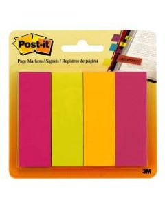Post-it Notes Page Markers, 1in x 3in, Ultra Colors, 50 Per Pad, Pack Of 4 Pads