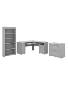Bush Furniture Fairview 60inW L-Shaped Desk With Lateral File Cabinet And 5-Shelf Bookcase, Cape Cod Gray, Standard Delivery