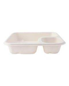 StalkMarket Compostable Food Trays, 2-Compartment, heavy duty, 7.25in x 6.25in x 1.5in, White, Pack of 600 Trays