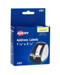 Avery Thermal Permanent Address Labels For Label Printers, 4151, 1 1/8in x 3 1/2in, Clear, Box Of 120