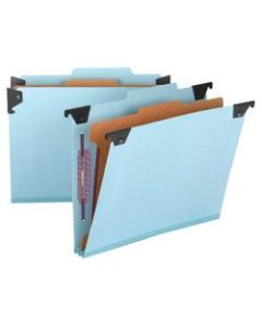 Smead Hanging Pressboard Classification Folder With SafeSHIELD Coated Paper Fastener, 1 Divider, Letter Size, 30% Recycled, Blue