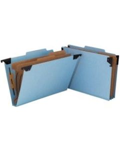Smead Hanging Pressboard Classification Folder With SafeSHIELD Coated Paper Fastener, 2 Dividers, Legal Size, 30% Recycled, Blue