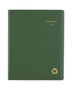 AT-A-GLANCE Recycled Weekly/Monthly Planner, 8-1/4in x 11in, Green, 75% Recycled, January To December 2022, 70950G05