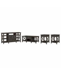 Bush Furniture Key West Tall TV Stand With Coffee Table And Set Of 2 End Tables, Dark Gray Hickory, Standard Delivery
