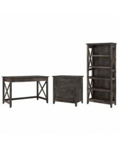 Bush Furniture Key West 48inW Writing Desk With 2-Drawer Lateral File Cabinet And 5-Shelf Bookcase, Dark Gray Hickory, Standard Delivery