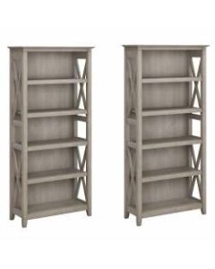 Bush Furniture Key West 5-Shelf Bookcase Set, Washed Gray, Standard Delivery