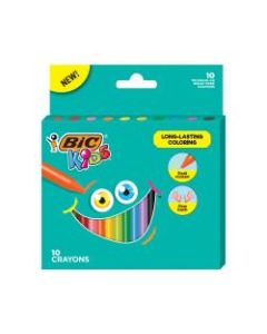 BIC Kids Coloring Crayons, Triangle, Assorted Colors, Pack Of 10 Crayons