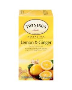 Twinings Lemon & Ginger Herbal Decaffeinated Tea Bags, 1.32 Oz, Box Of 25