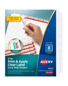Avery Print & Apply Clear Label Extra-Wide Dividers with Index Maker Easy Apply Printable Label Strip, 8-Tab, White, Pack of 5 Sets