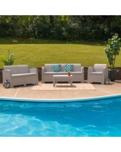 Flash Furniture 4-Piece Outdoor Faux-Rattan Patio Set, Light Gray