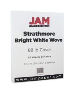 JAM Paper Cover Card Stock, 8 1/2in x 11in, 88 Lb, Strathmore Bright White Wove, Pack Of 50 Sheets
