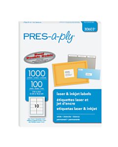 PRES-a-ply Labels for Laser and Inkjet Printers, AVE30603, Permanent Adhesive, 2inW x 4inL, Rectangle,  White, Box Of 1,000