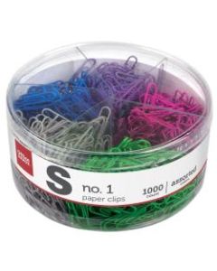 Office Depot Brand Paper Clips, No. 1, 1-1/4in, 10-Sheet Capacity, Assorted Colors, Tub Of 1,000 Clips