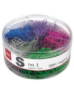 Office Depot Brand Paper Clips, No. 1, 1-1/4in, 10-Sheet Capacity, Assorted Colors, Tub Of 1,000 Clips