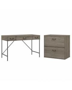 kathy ireland Home by Bush Furniture Ironworks 48inW Writing Desk With 2-Drawer Lateral File Cabinet, Restored Gray, Standard Delivery