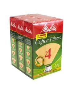 Melitta #4 Coffee Filters, Brown, 100 Filters Per Pack, Pack Of 3