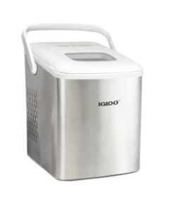 Igloo 26-Lb Automatic Self-Cleaning Portable Countertop Ice Maker Machine With Handle, 12-13/16inH x 9-1/16inW x 12-1/4inD, Stainless Steel/White