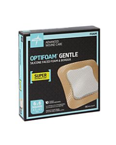 Medline Optifoam Gentle Silicone-Faced Foam & Border Dressings, 6in x 6in, Natural, Box Of 10