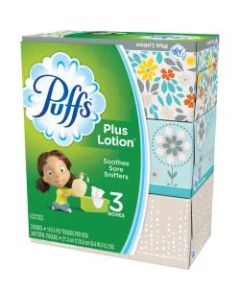 Puffs Plus Lotion Facial Tissues, 2 Ply, White, Case Of 3 Boxes