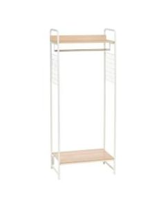 IRIS Metal Garment Rack With Wood Shelves And Side Racks, 60-7/8inH x 25-1/4inW x 15-3/16inD, White/Light Brown