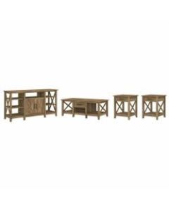 Bush Furniture Key West Tall TV Stand With Coffee Table And Set Of 2 End Tables, Reclaimed Pine, Standard Delivery