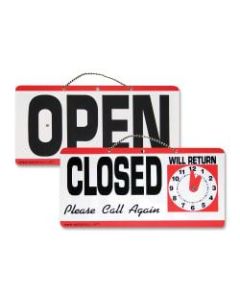 Advantus "Open/Closed" Sign With Clock, 6in x 11 1/2in