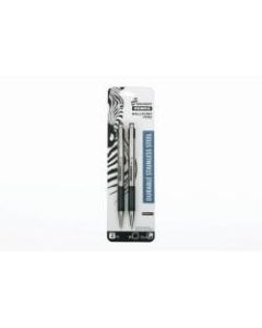 SKILCRAFT Zebra Retractable Ballpoint Pens, Medium Point, 1.0 mm, Silver Barrel, Black Ink, Pack Of 2 Pens