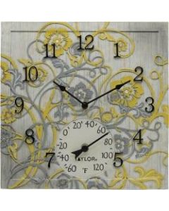 Taylor 92692T 14-Inch x 14-Inch Beachwood Clock with Thermometer - Analog - Quartz - CaseThermometer