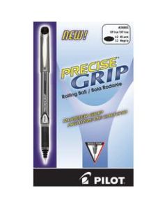 Pilot Precise Grip Liquid Ink Rollerball Pens, Extra Fine Point, 0.5 mm, Black Metallic Barrel, Black Ink, Pack Of 12 Pens