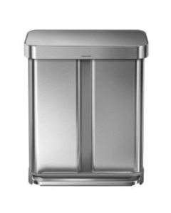 simplehuman Rectangular Stainless Steel Dual-Compartment Step Can, 15.3 Gallons, Brushed Stainless Steel