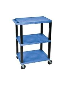 H. Wilson 3-Shelf Plastic Specialty Utility Cart, 34inH x 24inW x 18inD, Blue Shelves/Black Legs