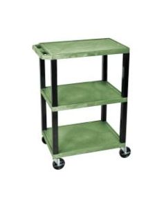 H. Wilson 3-Shelf Plastic Specialty Utility Cart, 34inH x 24inW x 18inD, Green Shelves/Black Legs