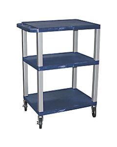 H. Wilson 3-Shelf Plastic Specialty Utility Cart, 34inH x 24inW x 18inD, Topaz Blue Shelves/Nickel Legs
