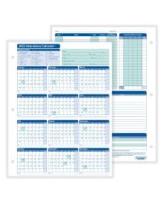 ComplyRight 2022 Attendance Calendar Cards, 8 1/2in x 11in, White, Pack Of 25